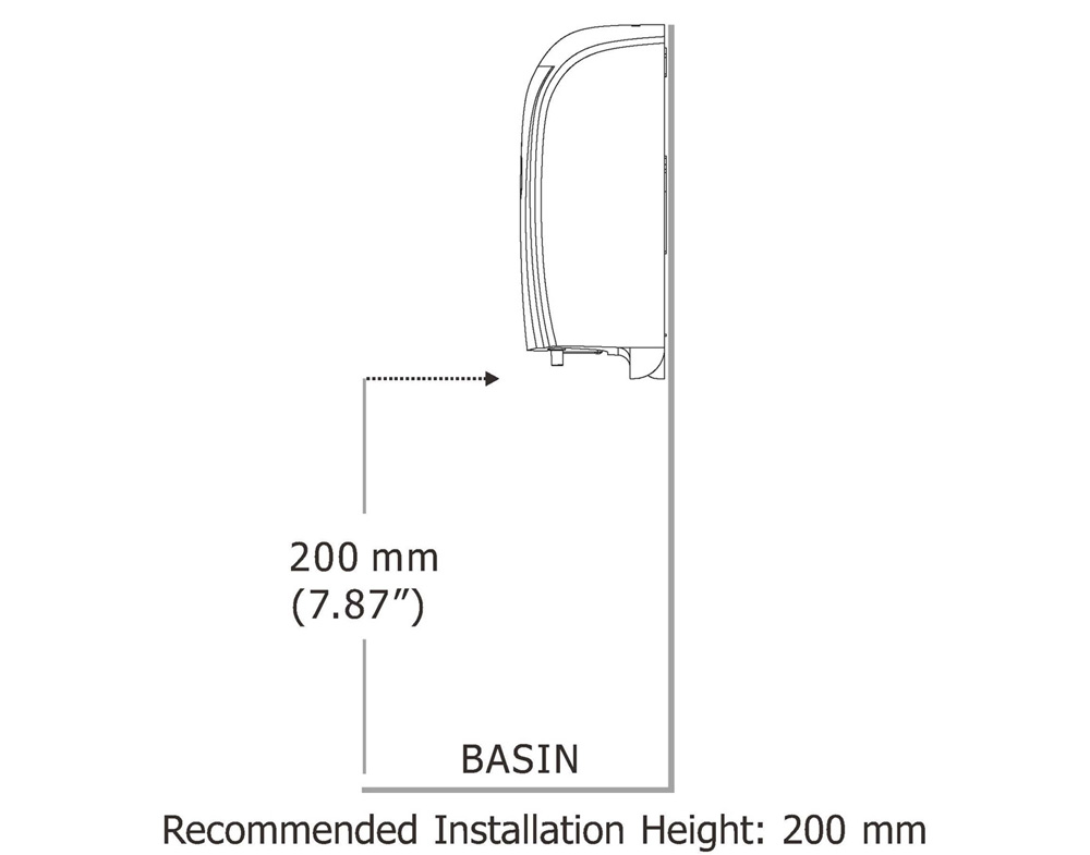 HK SSD Auto Multi-Function Soap Dispenser (500ml) Recommended Installation Height: 200mm